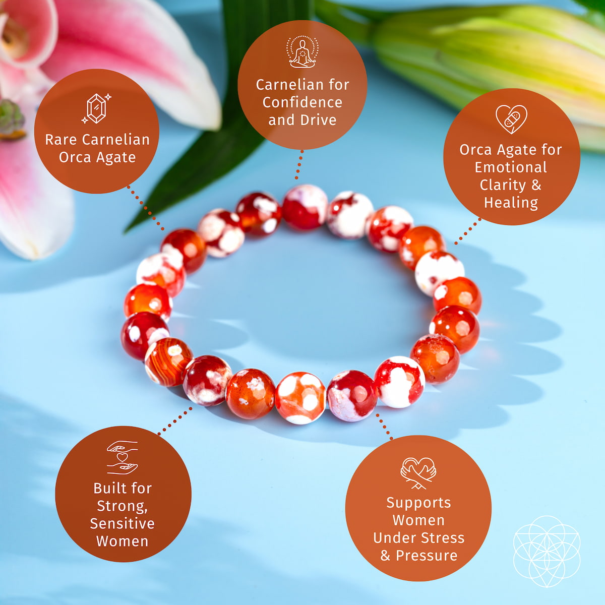 Feminine Force – Carnelian Orca Agate Bracelet